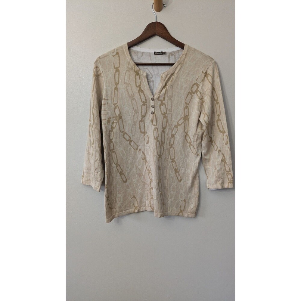 J Mclaughlin Womens Chain Print Henley Sweater L Preppy Equestrian Stretch
